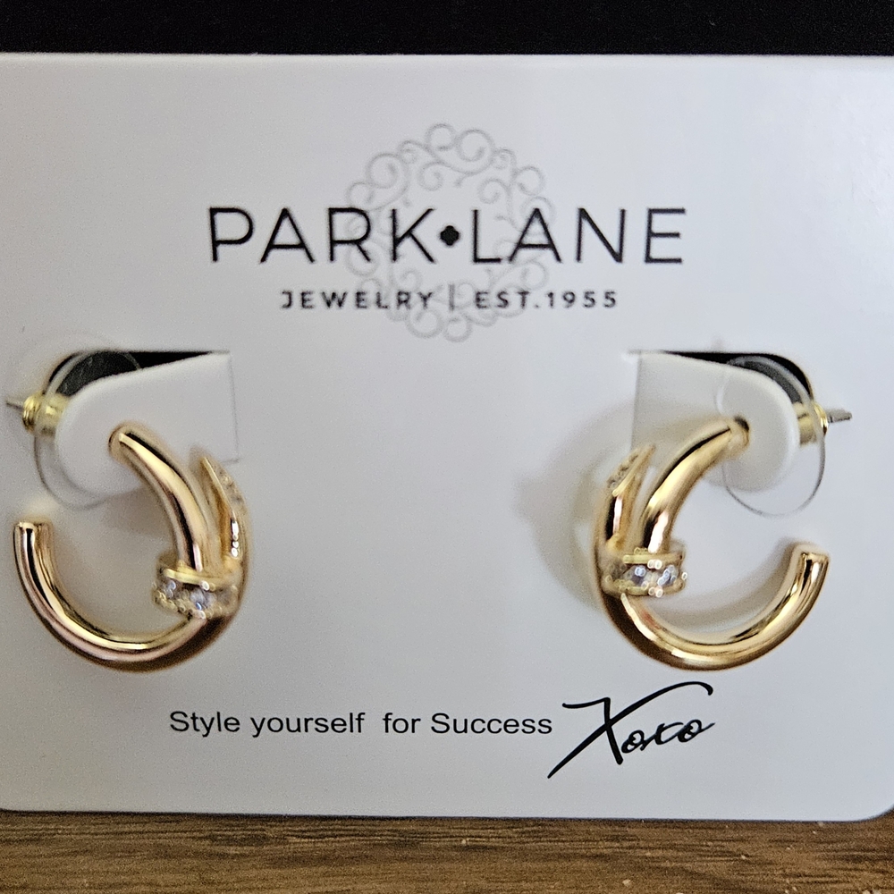 Park Lane Designer Inspired Crest Gold Hoop Earrings